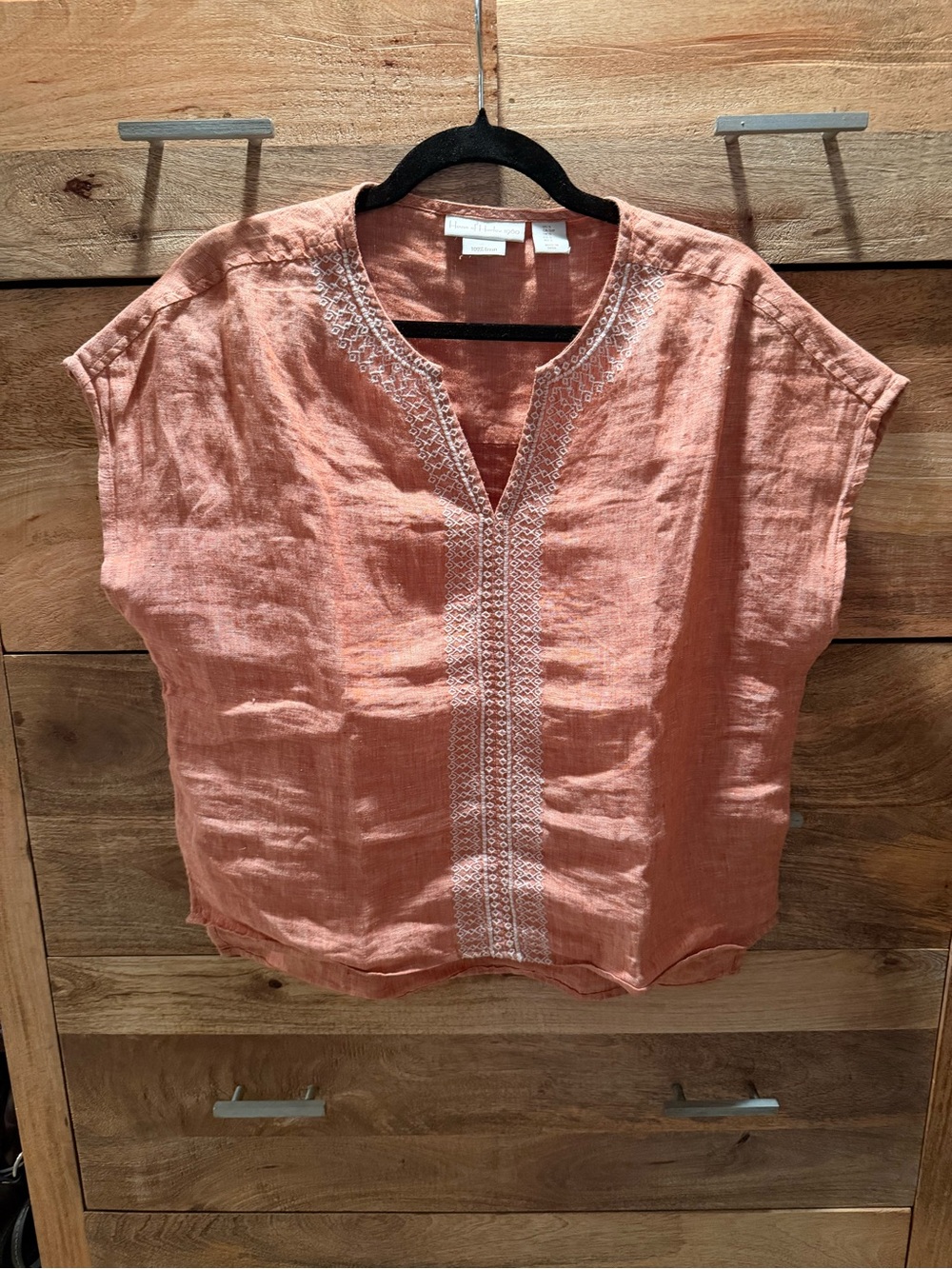 House of Harlow 1960 Peach Embroidered Linen Tunic
